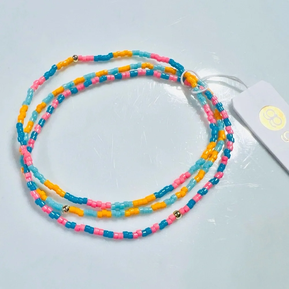 GORJANA Miami Gigi Striped Glass Beaded Bracelets Set of 3 Orange Pink Blue Aqua - Picture 3 of 8